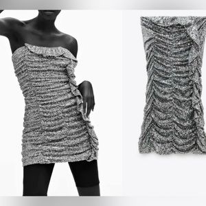 Zara mini dress sequin with ruffle down the side NWT